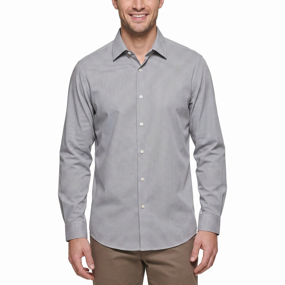 Calvin Klein Steel+ Slim Fit Stretch Non-Iron Dress Shirt Grey Men 17 34/35